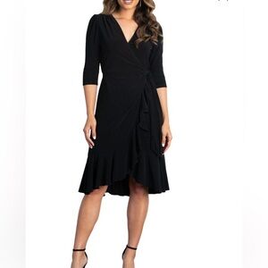 Kiyona whimsey ruffled Black midi Wrap Dress